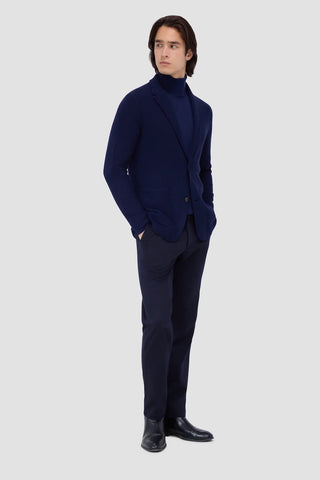 Honeycomb-Stitch Knitted Blazer in Navy and Black