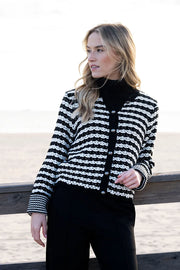 Chunky Pointelle Cardigan in Black & Ivory