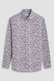 Axel Long-Sleeved Sport Shirt in White With Mini Leaf Print