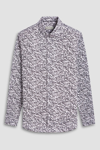 Axel Long-Sleeved Sport Shirt in White With Mini Leaf Print