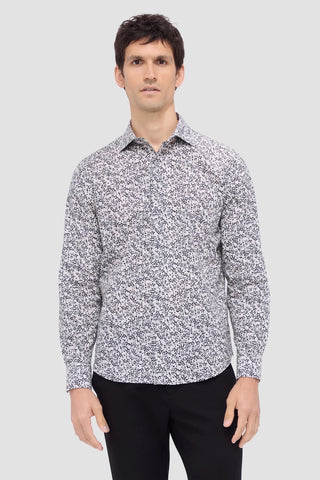 Axel Long-Sleeved Sport Shirt in White With Mini Leaf Print