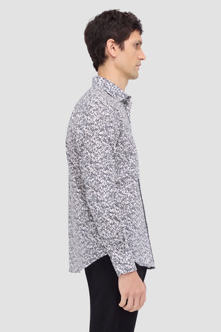 Axel Long-Sleeved Sport Shirt in White With Mini Leaf Print