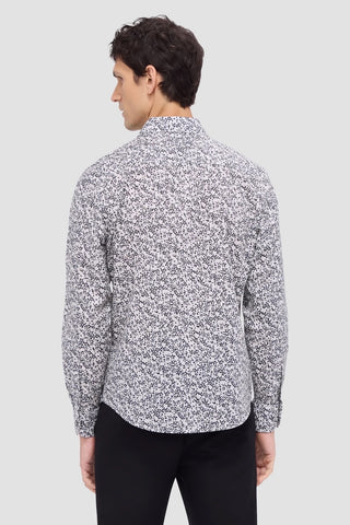 Axel Long-Sleeved Sport Shirt in White With Mini Leaf Print