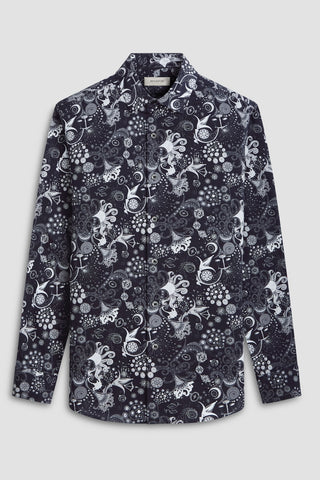 Julian Long-Sleeved Shirt in Abstract Black Print