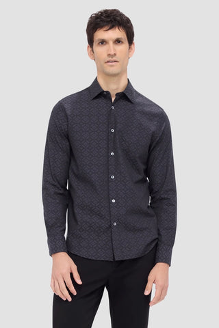 Julian Long-Sleeved Shirt in Black Tonal Jacquard Print