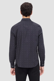 Julian Long-Sleeved Shirt in Black Tonal Jacquard Print