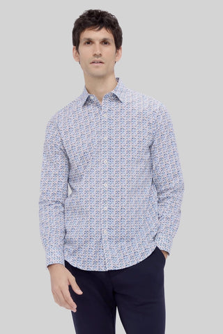 Julian Long-Sleeved Shirt in Air Blue Geometric Print