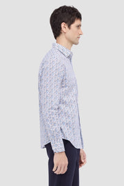 Julian Long-Sleeved Shirt in Air Blue Geometric Print