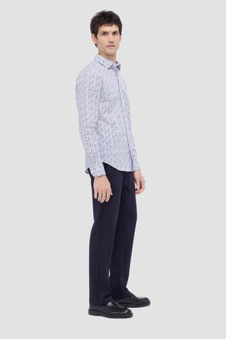 Julian Long-Sleeved Shirt in Air Blue Geometric Print