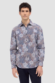 Axel Long-Sleeved Shirt in Caramel Floral Chevron