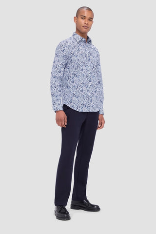 Julian Long-Sleeved Shirt in a Navy Floral Print on White