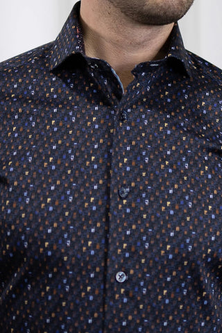 Long Sleeve Casual Geometric Shirt in Navy