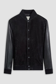 Front-Snap Suede Jacket in Black