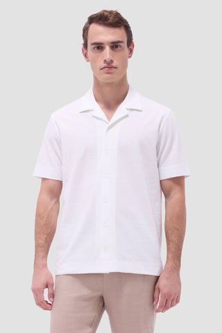 Seersucker Crinkled Camp Shirt in White