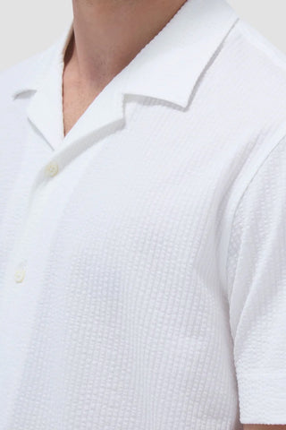Seersucker Crinkled Camp Shirt in White