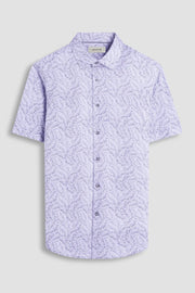 Miles Leaf Print OoohCotton Short Sleeve Shirt in Zinc
