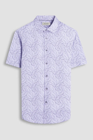 Miles Leaf Print OoohCotton Short Sleeve Shirt in Zinc