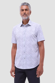 Miles Leaf Print OoohCotton Short Sleeve Shirt in Zinc