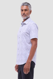 Miles Leaf Print OoohCotton Short Sleeve Shirt in Zinc