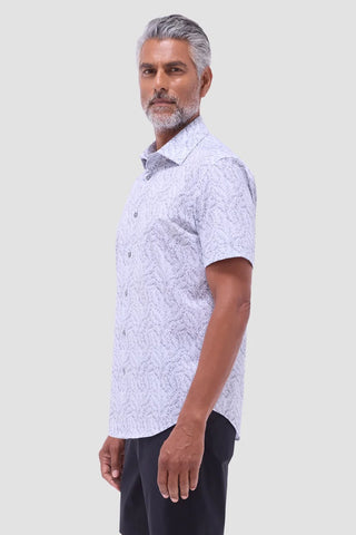 Miles Leaf Print OoohCotton Short Sleeve Shirt in Zinc