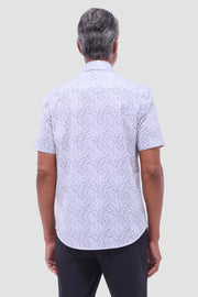 Miles Leaf Print OoohCotton Short Sleeve Shirt in Zinc