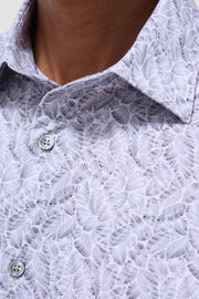 Miles Leaf Print OoohCotton Short Sleeve Shirt in Zinc