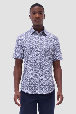 Floral Print OoohCotton Miles Short Sleeve Shirt in Navy