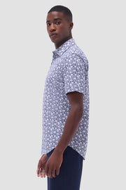 Floral Print OoohCotton Miles Short Sleeve Shirt in Navy