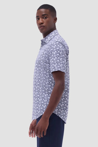Floral Print OoohCotton Miles Short Sleeve Shirt in Navy