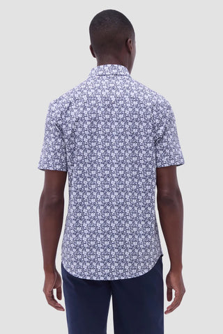Floral Print OoohCotton Miles Short Sleeve Shirt in Navy