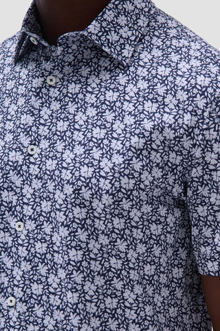Floral Print OoohCotton Miles Short Sleeve Shirt in Navy
