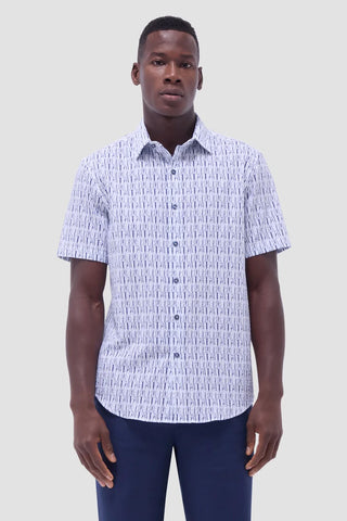 Orson Abstract Seersuckers Short Sleeve Shirt in Salt