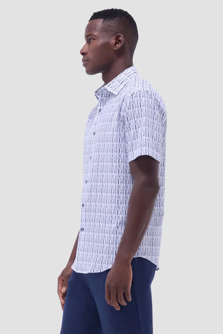 Orson Abstract Seersuckers Short Sleeve Shirt in Salt