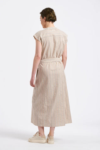 Brenda Midi-Length Cotton Shirt Dress in Cocoa Stripes