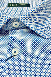 Long-Sleeved Knit Dress Shirt in Blue Geometric Print