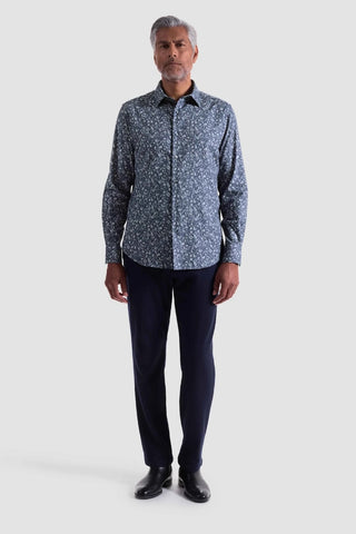 Julian Long Sleeve Woven Shaped Shirt in Navy Floral Print