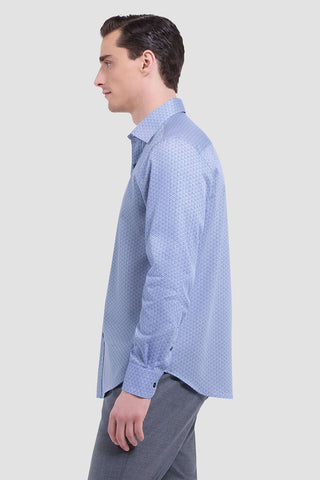 Axel Long Sleeve Woven Shaped Shirt in Air Blue