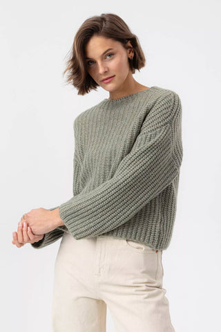 Cajsa Merino-Blend Shaker-Knit Sweater in Eucalyptus