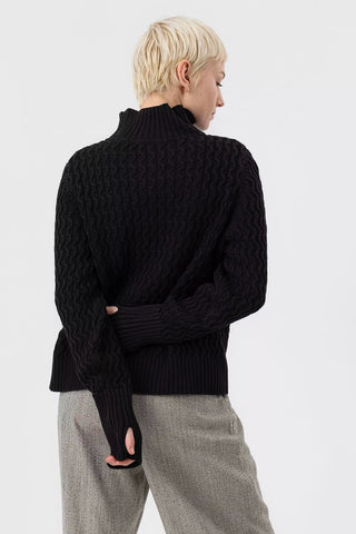 Leah Cotton Cable-Patterned Turtleneck in Black