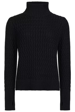 Leah Cotton Cable-Patterned Turtleneck in Black