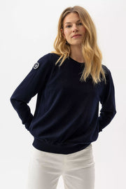 Nelly Windproof Crew Neck Sweater in Dark Navy