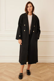 Maritime Double Breasted Long Coat in Black