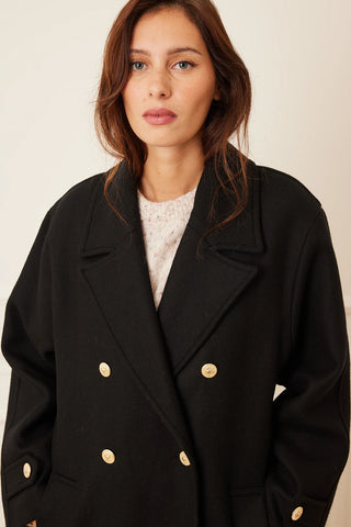 Maritime Double Breasted Long Coat in Black