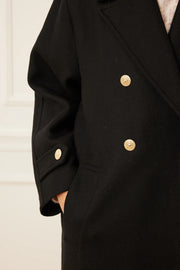 Maritime Double Breasted Long Coat in Black