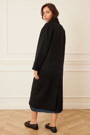 Maritime Double Breasted Long Coat in Black