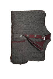 Button Up Mock Neck Sweater with Burgundy Tipping