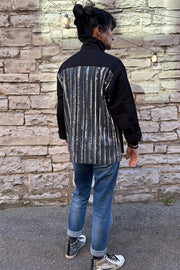 Silver-Sequinned Panel Jacket in Black