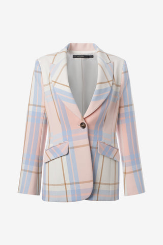 Single Button Blazer Trompet Sleeve in Peach Plaid