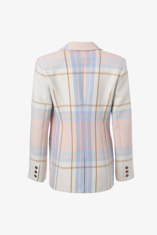Single Button Blazer Trompet Sleeve in Peach Plaid