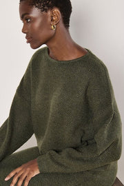 Long-Sleeved Waffle-Knit Top in Olive Green